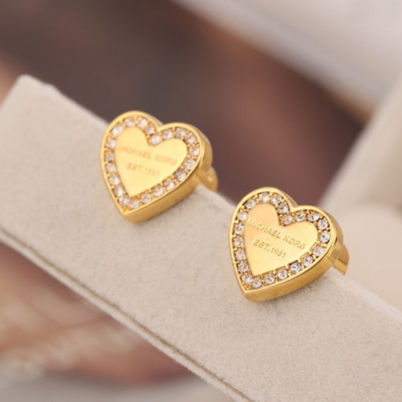 NWT Michael Kors Gold Pave' Heart Earrings - Picture 3 of 8